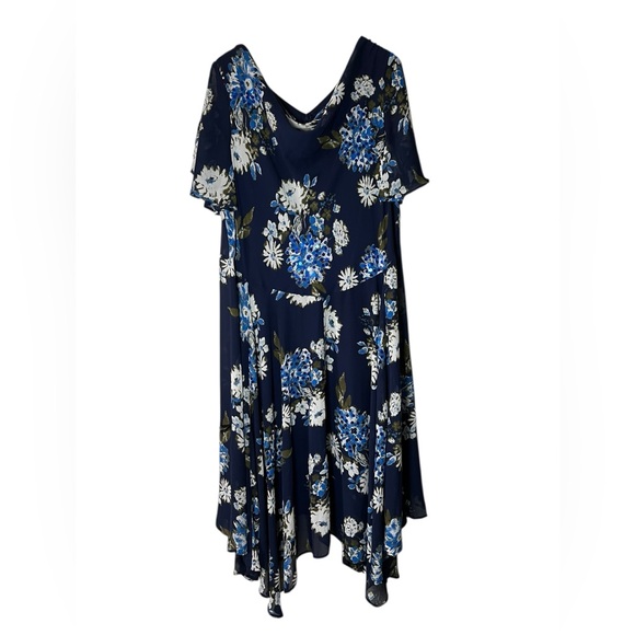 Roaman's Floral Sequin Flutter Sleeve Gown Handkerchief Hem maxi dress 24w - Picture 2 of 10